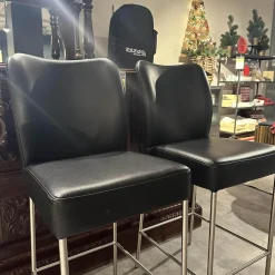 Bert Plantagie Barhocker & Barstühle|2er Set Barhocker Mambo Bezug Leder Toledo 9008 Schwarz Gestell Rundrohr Edelstahl