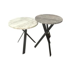 Draenert Beistelltische|2er Set Beistelltisch Mortimer Platten Orobico Black 3 Stein Weiß Und Grau Gestell Stahl Schwarz