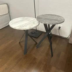 Draenert Beistelltische|2er Set Beistelltisch Mortimer Platten Orobico Black 3 Stein Weiß Und Grau Gestell Stahl Schwarz