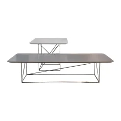 COR Couchtische|2er Set Beistelltisch Pilotis MDF Lack Grau Gestell Schwarz