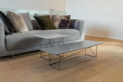 COR Couchtische|2er Set Beistelltisch Pilotis MDF Lack Grau Gestell Schwarz