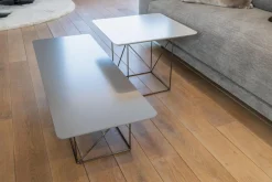 COR Couchtische|2er Set Beistelltisch Pilotis MDF Lack Grau Gestell Schwarz