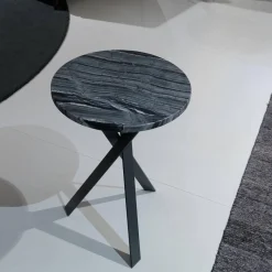 Draenert Beistelltische|2er Set Beistelltisch Platte Stein Silver Wave Und Stein Orobico Black Gestell Stahl Schwarzgrau