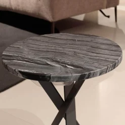 Draenert Beistelltische|2er Set Beistelltisch Platte Stein Silver Wave Und Stein Orobico Black Gestell Stahl Schwarzgrau