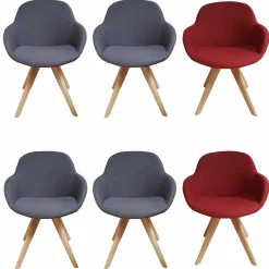 Niehoff Stuhlsets|4er Set Coppa 4 Schalensessel Stoff Messina Grau und Rot Gestell Eiche Bianco Massiv