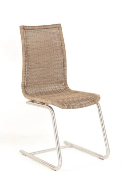 Lavida Stuhlsets|4er Set Freischwinger Jenny Vollgeflecht Macchiato Hellbraun Beige Untergestell Rundrohr Edelstahl