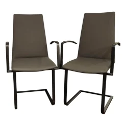 Bacher Stuhlsets|2er Set Freischwinger Kama Leder Hermes H-008 Anthracite Anthrazit Gestell Metall Schwarz Pulverbeschichtet