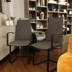 Bacher Stuhlsets|2er Set Freischwinger Kama Leder Hermes H-008 Anthracite Anthrazit Gestell Metall Schwarz Pulverbeschichtet