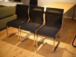 Team 7 Stuhlsets|3er Set Freischwinger Magnum Stricktex Schwarz Gestell Chrom Glänzend Ohne Armlehne