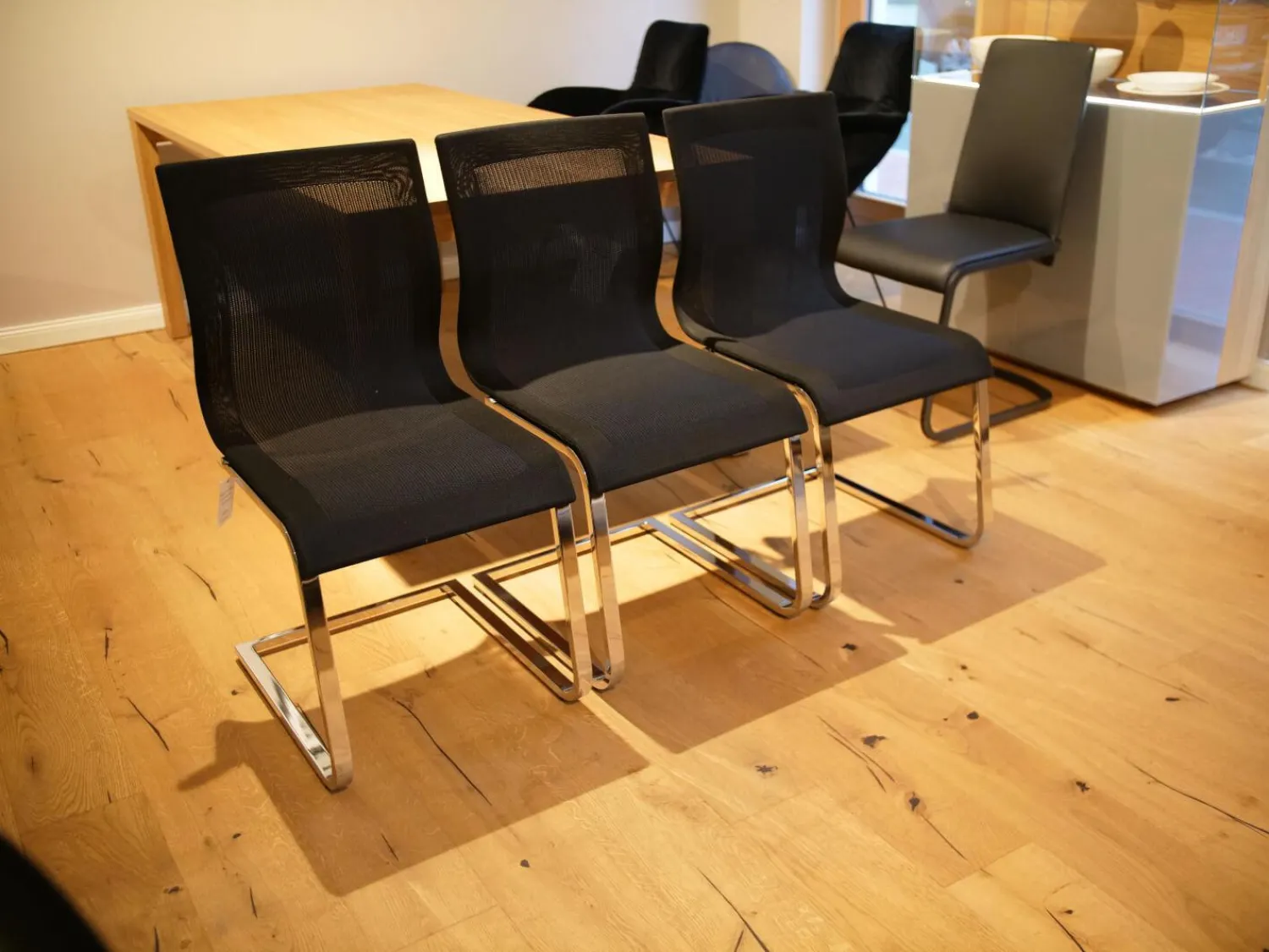 Team 7 Stuhlsets|3er Set Freischwinger Magnum Stricktex Schwarz Gestell Chrom Glänzend Ohne Armlehne