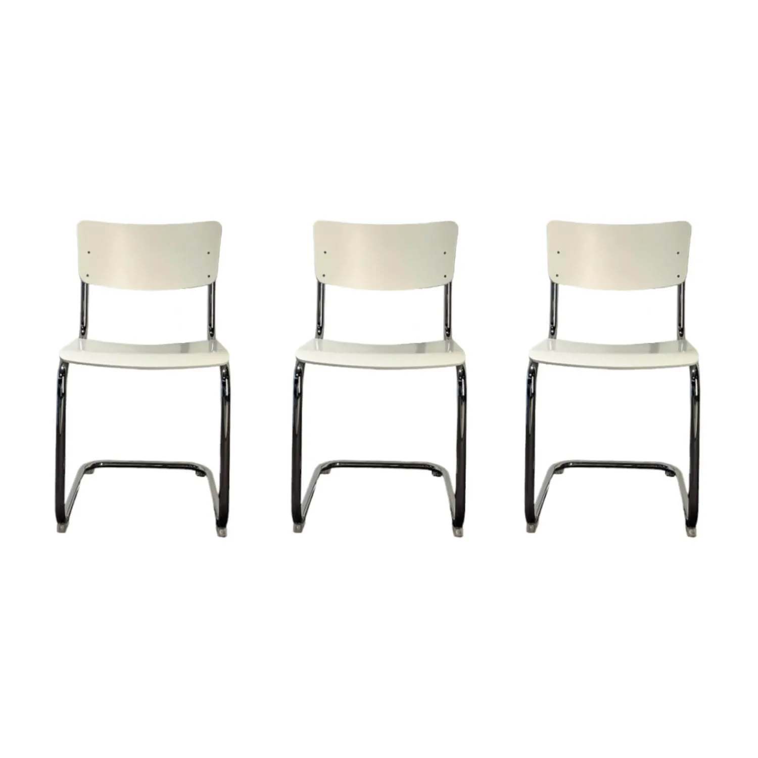 Thonet Stuhlsets|3-er Set Freischwinger Stuhl S43 Decklackiert 9010 Weiss Stahlgestell Verchromt Inklusive Filzgleitern
