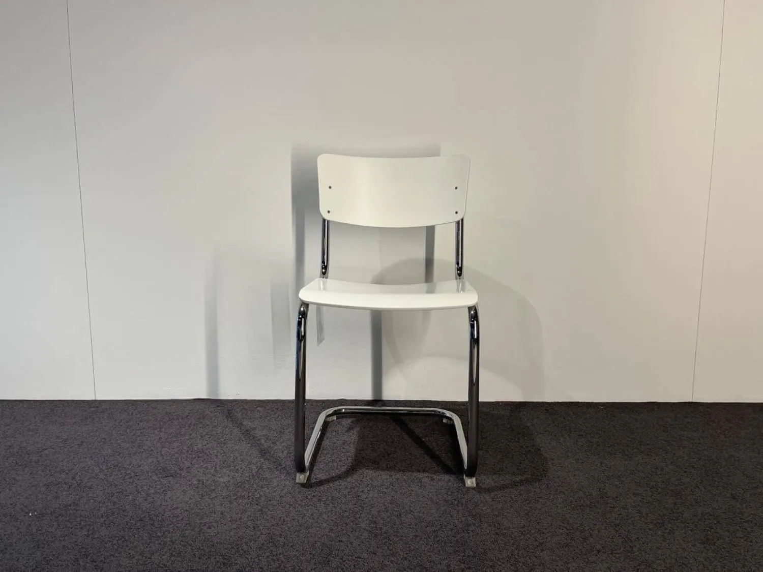 Thonet Stuhlsets|3-er Set Freischwinger Stuhl S43 Decklackiert 9010 Weiss Stahlgestell Verchromt Inklusive Filzgleitern