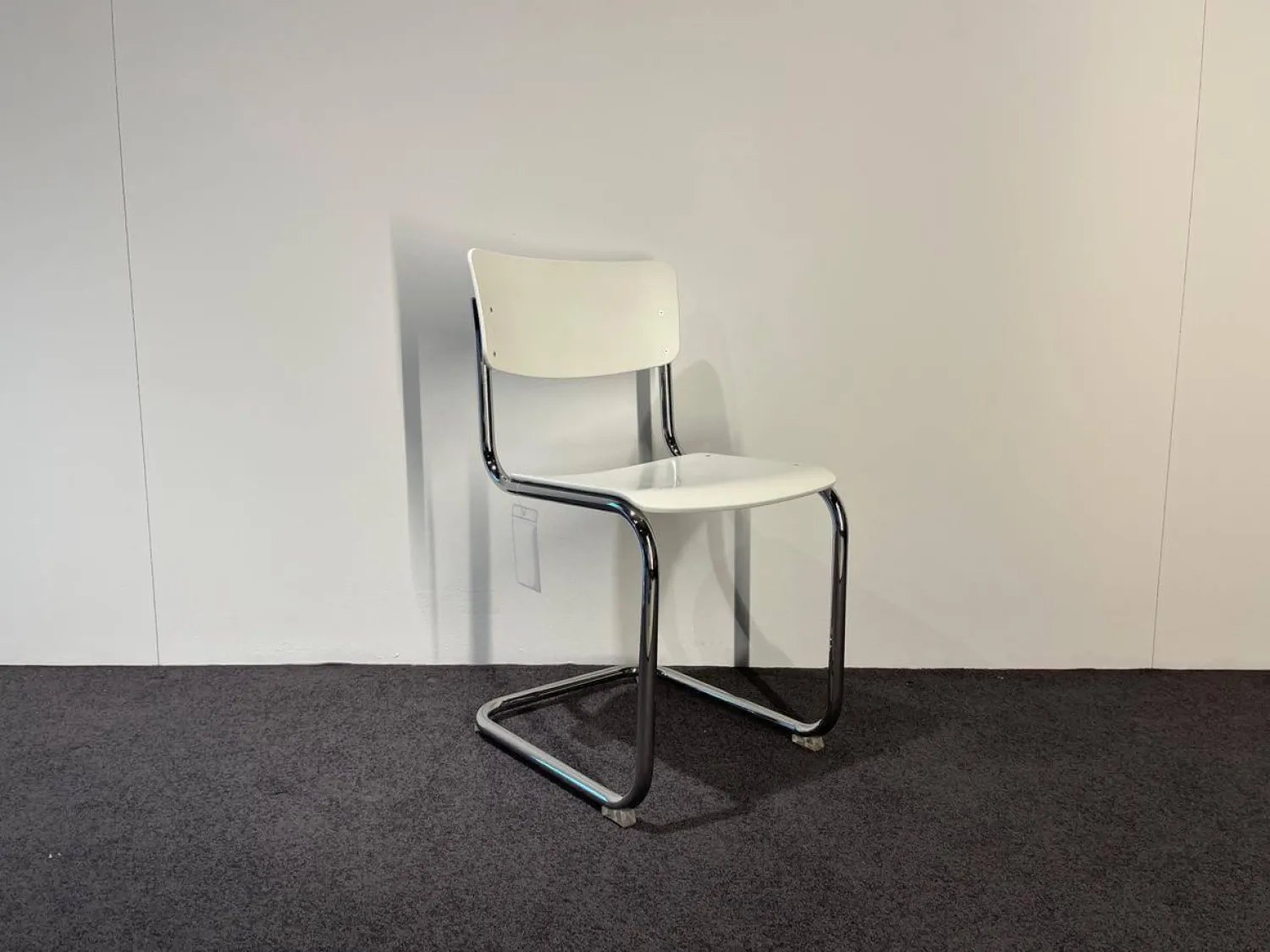 Thonet Stuhlsets|3-er Set Freischwinger Stuhl S43 Decklackiert 9010 Weiss Stahlgestell Verchromt Inklusive Filzgleitern