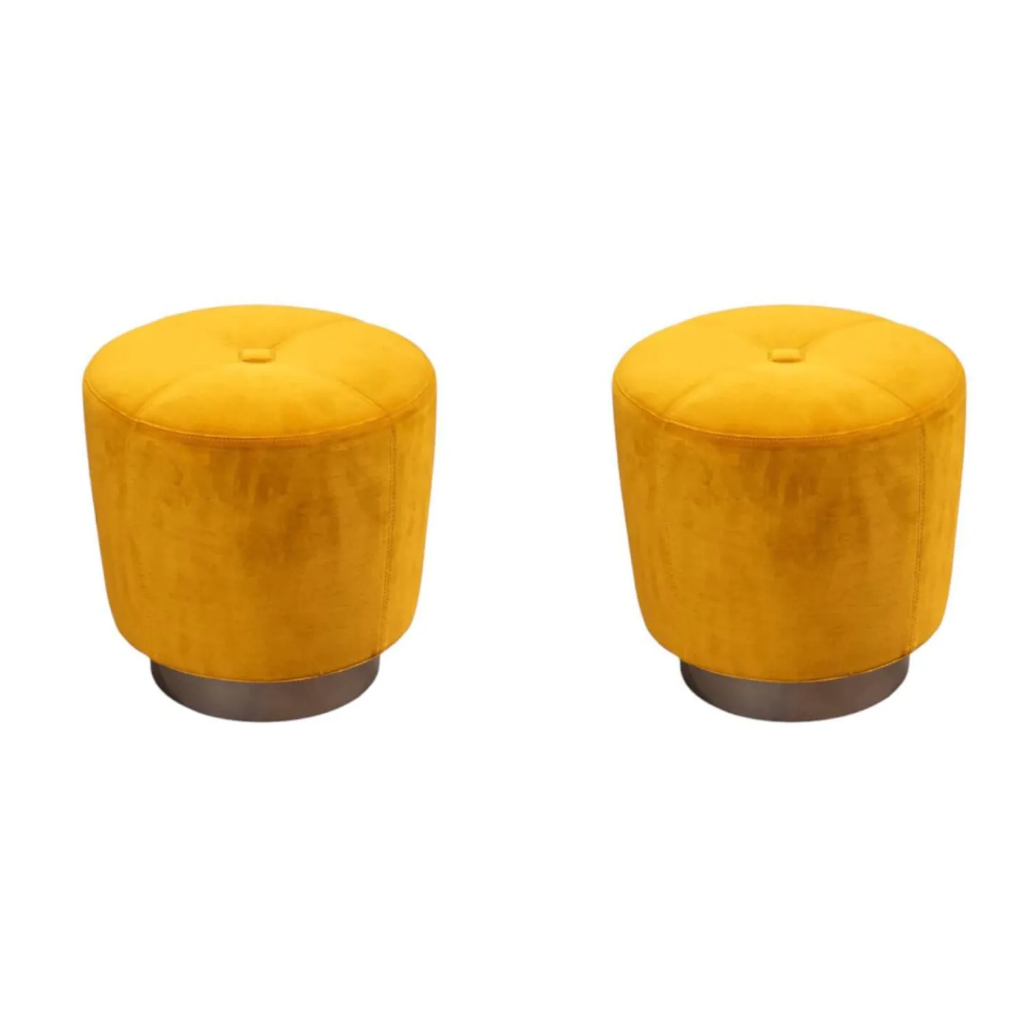 Minotti Hocker & Sitzsäcke|2er Set Hocker Jacques Stoff Hunt Gelb Sockel Metall Bronzefarbig Lackiert