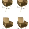 COR Stuhlsets|4er Set Jalis Armlehnstuhl Hoher Rücken Vorzugskombi Bezug Stoff 8306 Moos Braun Drahtgestell M39 Kardamom Braun Gelb