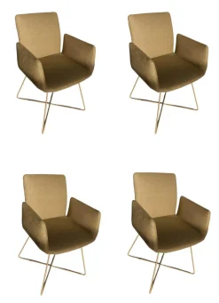 COR Stuhlsets|4er Set Jalis Armlehnstuhl Hoher Rücken Vorzugskombi Bezug Stoff 8306 Moos Braun Drahtgestell M39 Kardamom Braun Gelb