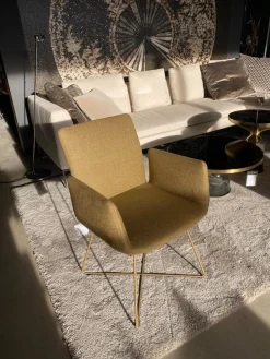 COR Stuhlsets|4er Set Jalis Armlehnstuhl Hoher Rücken Vorzugskombi Bezug Stoff 8306 Moos Braun Drahtgestell M39 Kardamom Braun Gelb