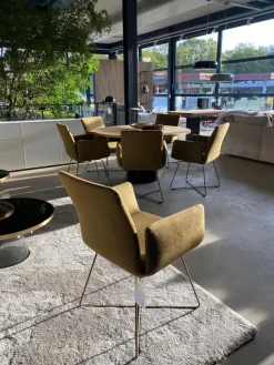 COR Stuhlsets|4er Set Jalis Armlehnstuhl Hoher Rücken Vorzugskombi Bezug Stoff 8306 Moos Braun Drahtgestell M39 Kardamom Braun Gelb