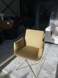 COR Stuhlsets|4er Set Jalis Armlehnstuhl Hoher Rücken Vorzugskombi Bezug Stoff 8306 Moos Braun Drahtgestell M39 Kardamom Braun Gelb