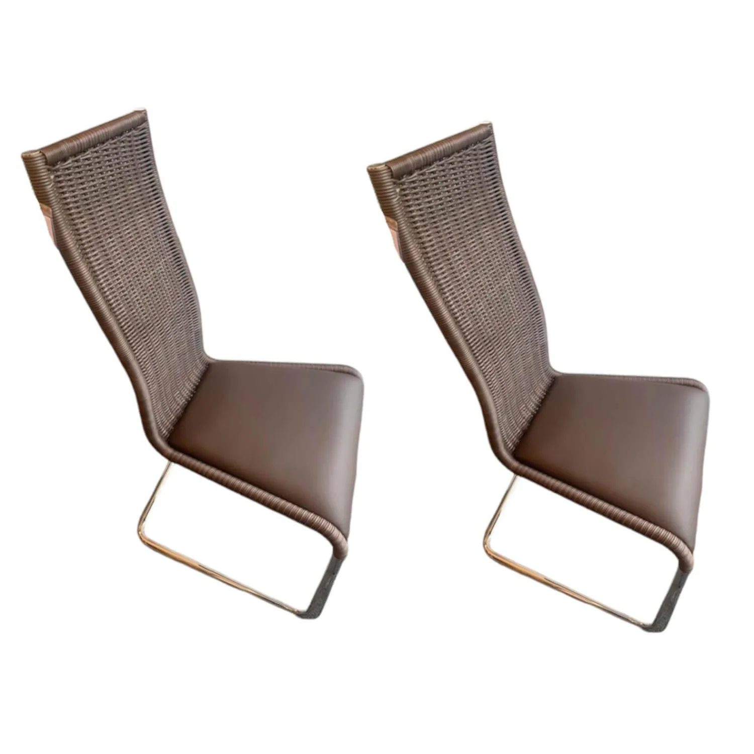 Tecta Stuhlsets|2er Set Kragstuhl B25i Leder Braun Gestell Verchromt