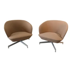 Muuto Loungesessel|2er Set Loungestühle Oslo Stoff Geformter PU Schaum Mit Stahl Und Holzrahmen Beige Gestell Stahl