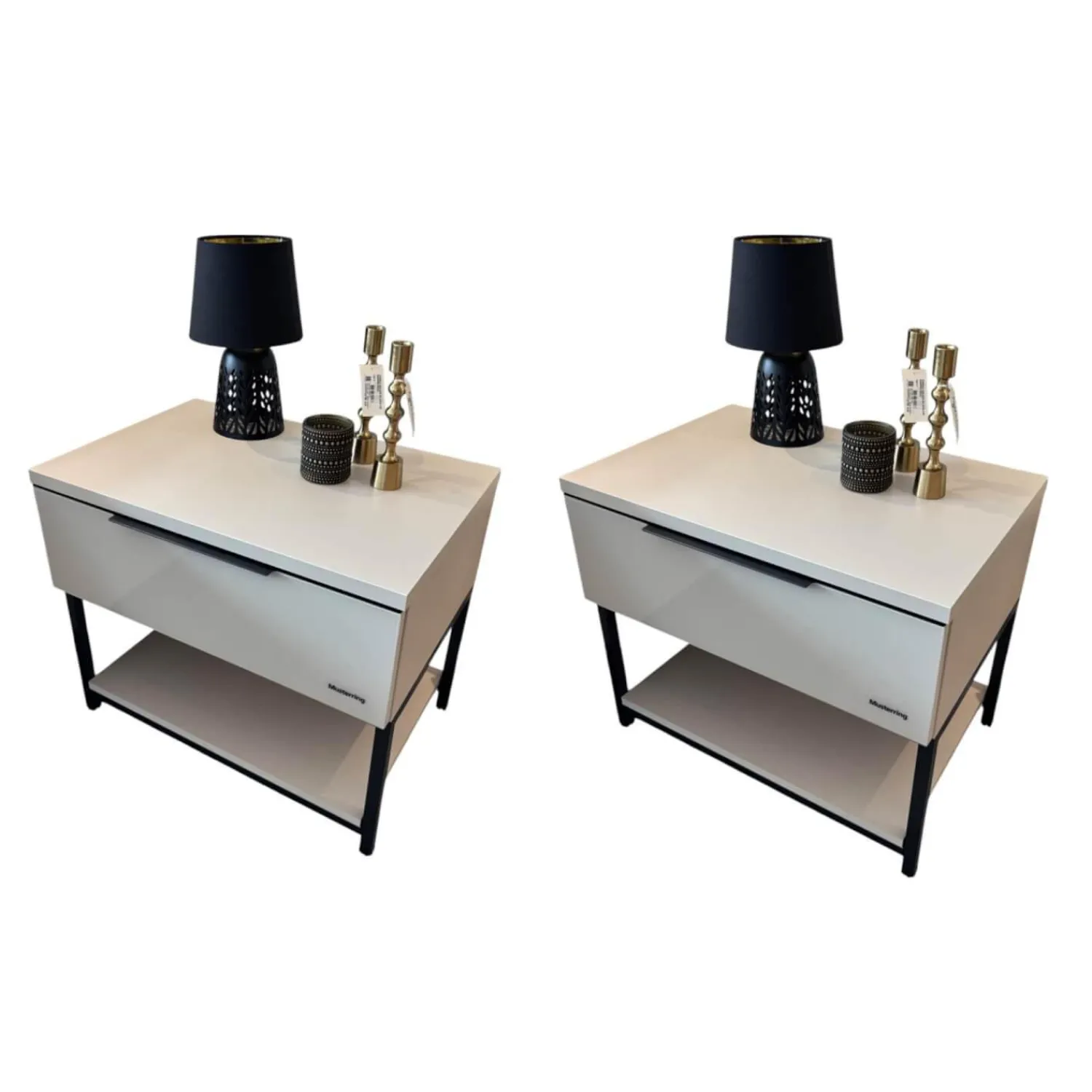 Musterring Nachttische|2er Set Nachtkonsole MR Covelo Sandglas Sand 91 Weiß Korpus Holz Weiß Griffleisten Graphit 41 Schwarz