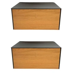 Team 7 Nachttische|2er Set Nachtkästchen Front Eiche Geölt Farbglas Stahl Grau Matt Mit Klappgriff Holz