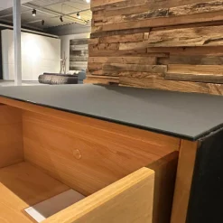 Team 7 Nachttische|2er Set Nachtkästchen Front Eiche Geölt Farbglas Stahl Grau Matt Mit Klappgriff Holz