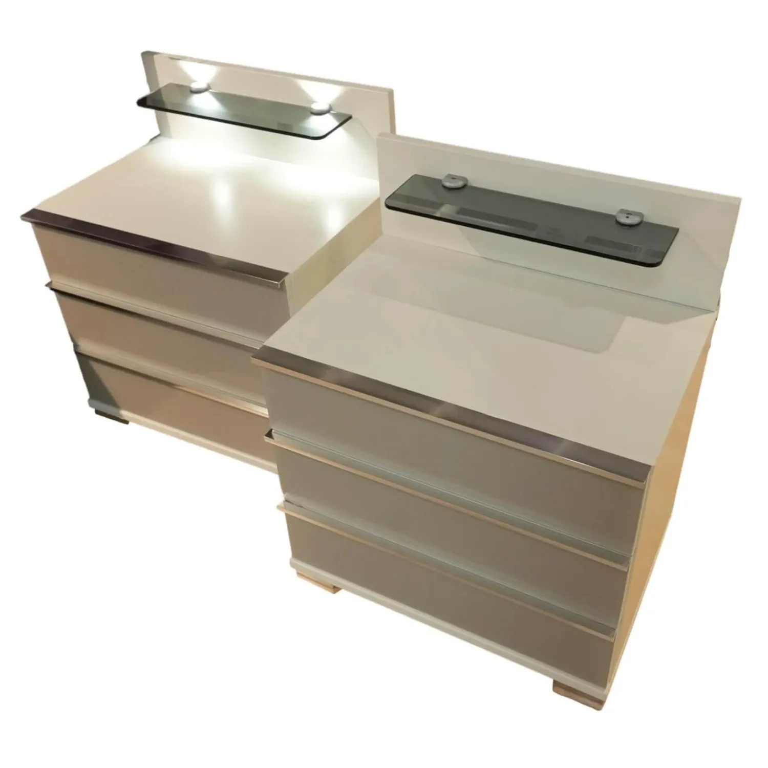 Wiemann Nachttische|2er Set Nachtschrank Shanghai 2 665 062 Korpus Weiß Front Glas Kieselgrau Mit LED Touchbeschlag