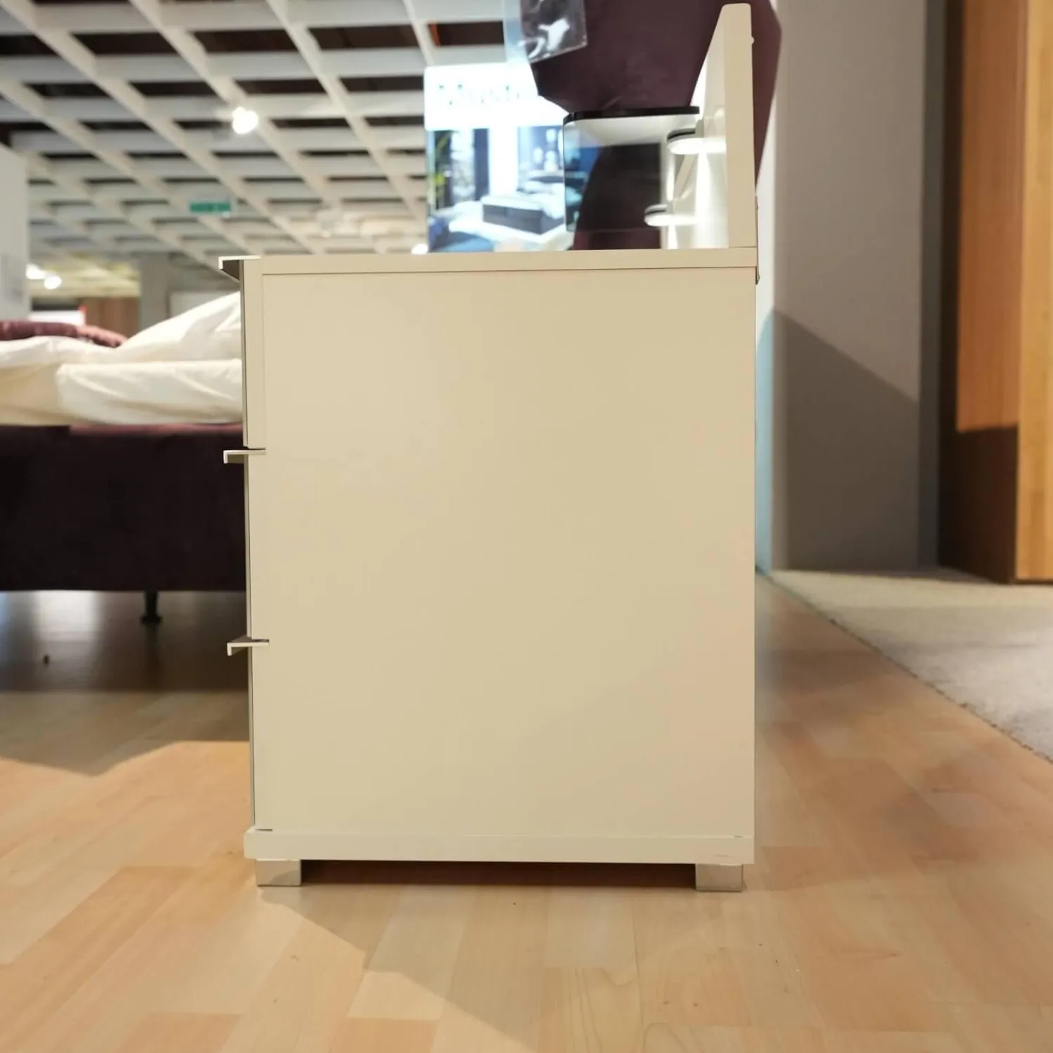 Wiemann Nachttische|2er Set Nachtschrank Shanghai 2 665 062 Korpus Weiß Front Glas Kieselgrau Mit LED Touchbeschlag