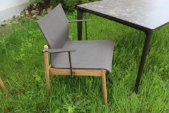 Gloster Gartenstühle|6er Set Outdoor Stuhl Sway Bespannung Java Sepia Natural Grau Rahmen Teakholz Mit Pulverbeschichtetem Aluminium Und Edelstahl Ohne Tisch