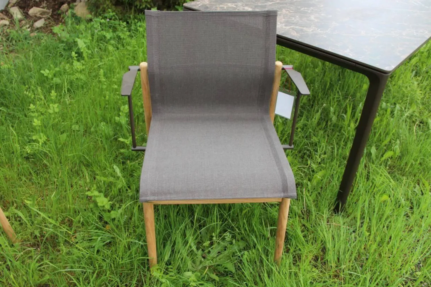 Gloster Gartenstühle|6er Set Outdoor Stuhl Sway Bespannung Java Sepia Natural Grau Rahmen Teakholz Mit Pulverbeschichtetem Aluminium Und Edelstahl Ohne Tisch