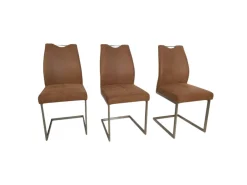 K+W Stuhlsets|3er Set Schwingstuhl 6135 Lederoptik Braun Meliert Gestell Hochkantrohr Edelstahl Gebürstet