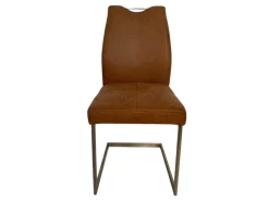 K+W Stuhlsets|3er Set Schwingstuhl 6135 Lederoptik Braun Meliert Gestell Hochkantrohr Edelstahl Gebürstet