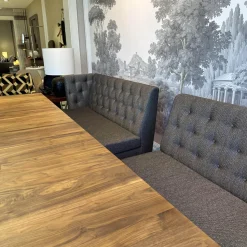 Bielefelder Werkstätten Bänke|2er Set Sitzbank Polo Petit Stoff Dedar Highlight 03 Notte Grau Füße Naturbaum