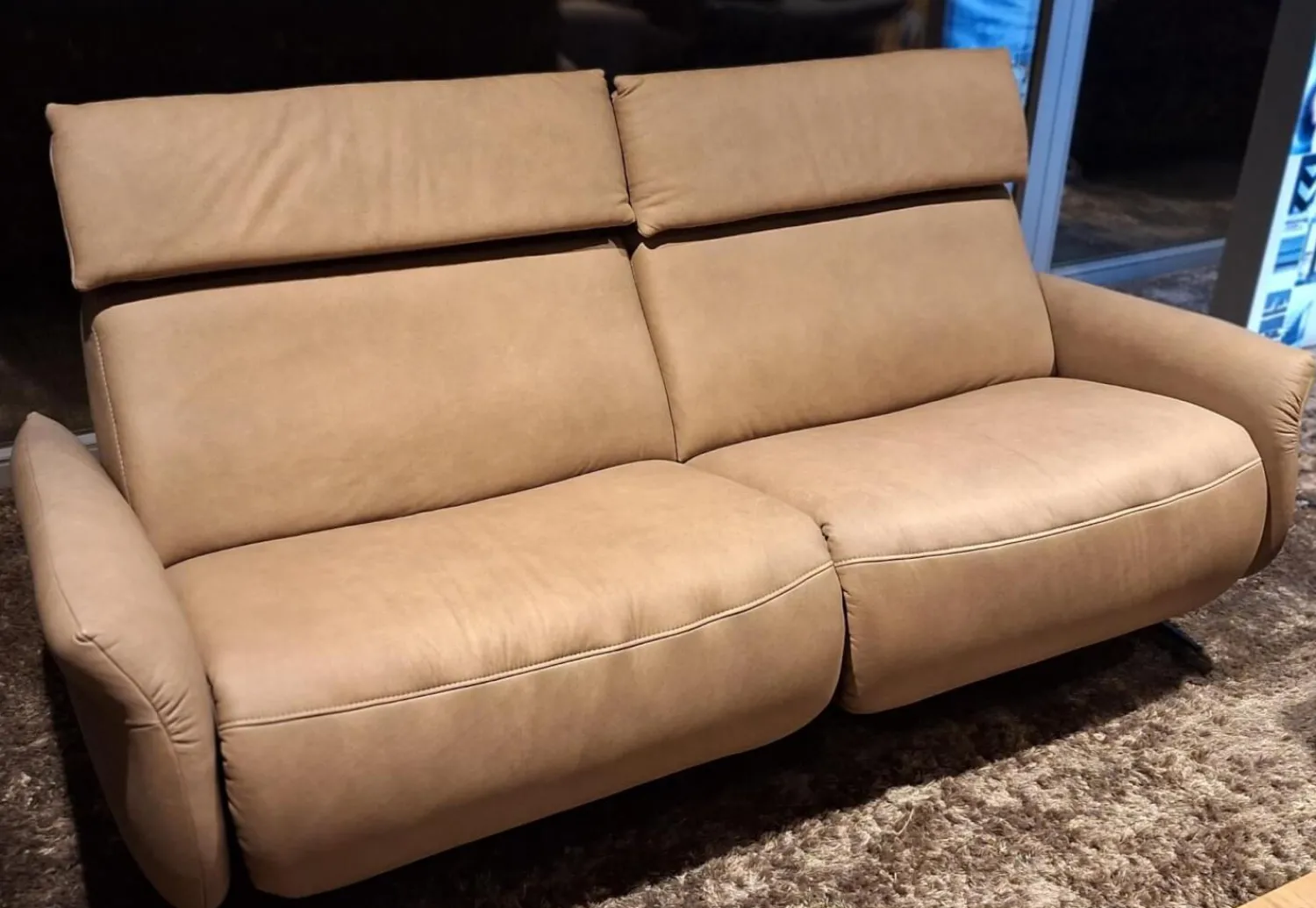 himolla Polstergruppen|2er Set Sofa 4151 Leder 27 Leonessa Desert Beige Metallkufe Anthrazit Mit Motorischer Wall Free Funktion Ohne Dekokissen