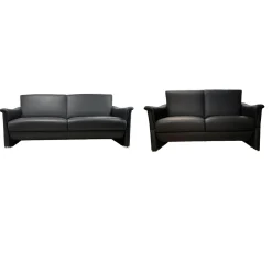 Puhlmann 2-Sitzer-Sofas|2er Set Sofa Gomera 404 Bezug Leder Savanna Schwarz