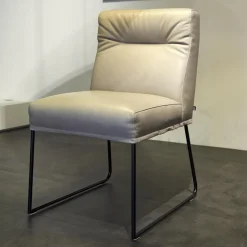 KFF Stuhlsets|2er Set Stühle Leder Anilin Steingrau Gestell Schwarz