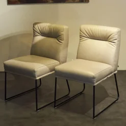 KFF Stuhlsets|2er Set Stühle Leder Anilin Steingrau Gestell Schwarz