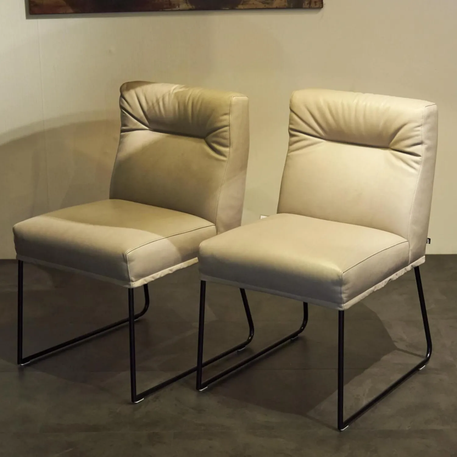 KFF Stuhlsets|2er Set Stühle Leder Anilin Steingrau Gestell Schwarz