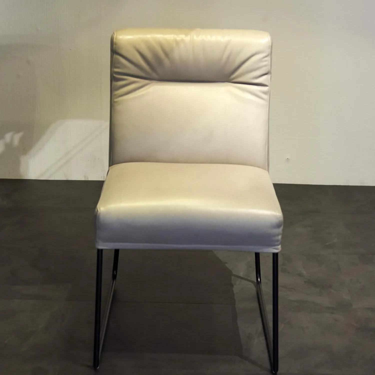 KFF Stuhlsets|2er Set Stühle Leder Anilin Steingrau Gestell Schwarz