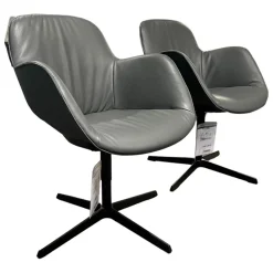 Walter Knoll Stuhlsets|2er Set Stühle Sheru Leder Congress 1441 Basalt Grau Außen Schwarz Gestell Matt Schwarz Pulverbeschichtet