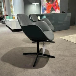 Walter Knoll Stuhlsets|2er Set Stühle Sheru Leder Congress 1441 Basalt Grau Außen Schwarz Gestell Matt Schwarz Pulverbeschichtet
