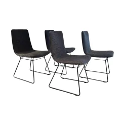 Freifrau Stuhlsets|4er Set Stuhl Amelie Stoff Sahco Safire 0002 Grau Schwarz Drahtgestell Tiefschwarz