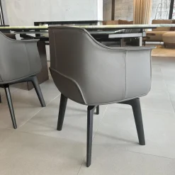 Poltrona Frau Stuhlsets|4er Set Stuhl Archibald Leder Nest Grau Gestell Massivholz Esche Farbig Gebeizt Schwarz Drehbar