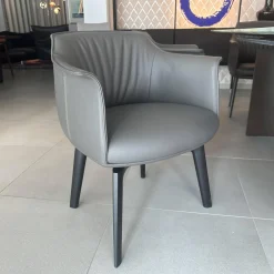 Poltrona Frau Stuhlsets|4er Set Stuhl Archibald Leder Nest Grau Gestell Massivholz Esche Farbig Gebeizt Schwarz Drehbar