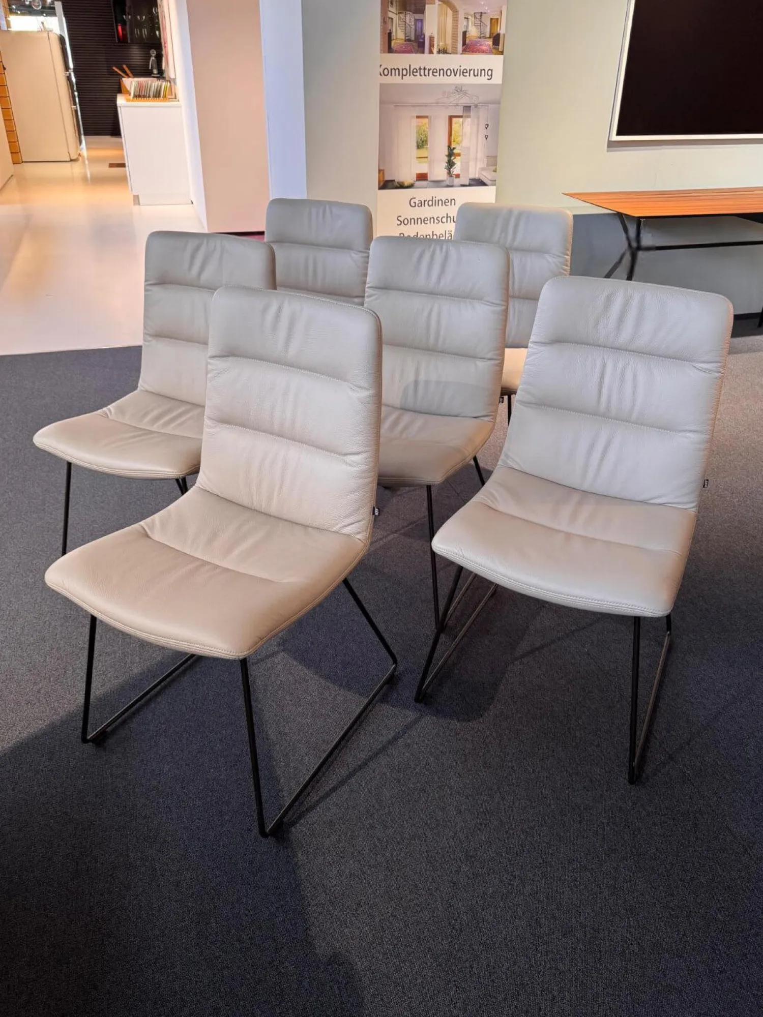 KFF Stuhlsets|6er Set Stuhl Arva Light Leder Belo Horizonte Steingrau 1651 Grau Drahtkufengestell Macadamia M11 Braun