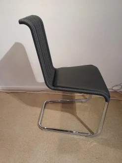 Tecta Stuhlsets|4er Set Stuhl B20i Bezug Leder 1 Anthrazit Geflecht Anthrazit Gestell Verchromt Mit Filzgleitern