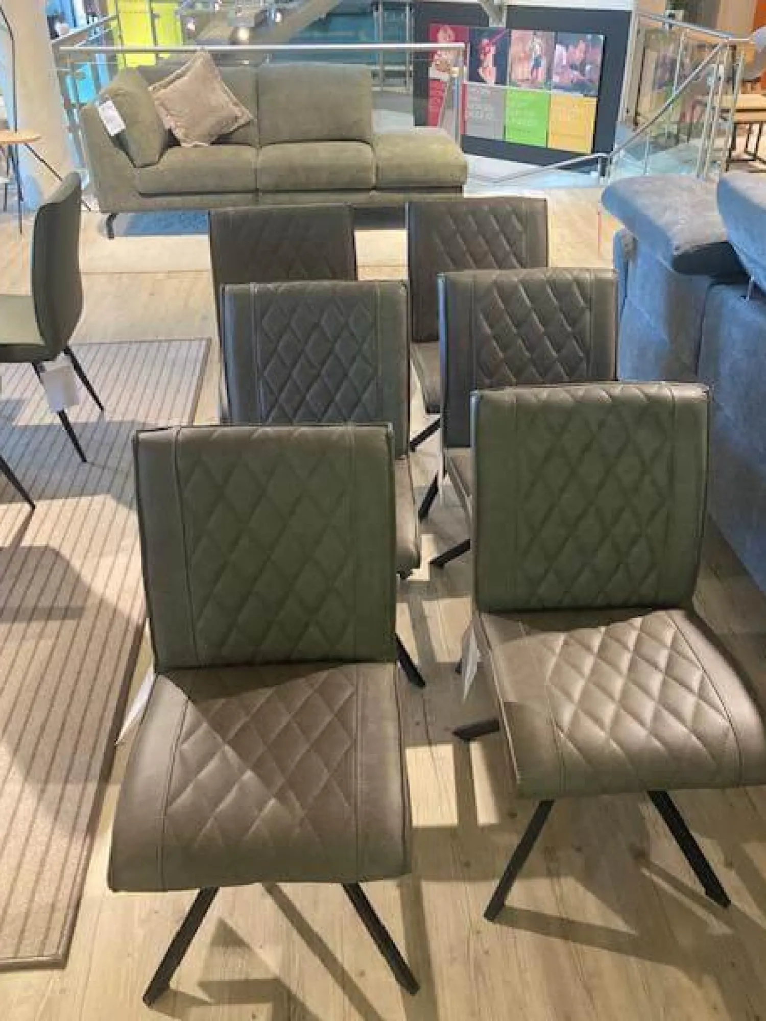 Natura Stuhlsets|6er Set Stuhl Cambridge Leder Rebound 401 RBND Taupe Grau Gestell Metall Schwarz Pulverbeschichtet