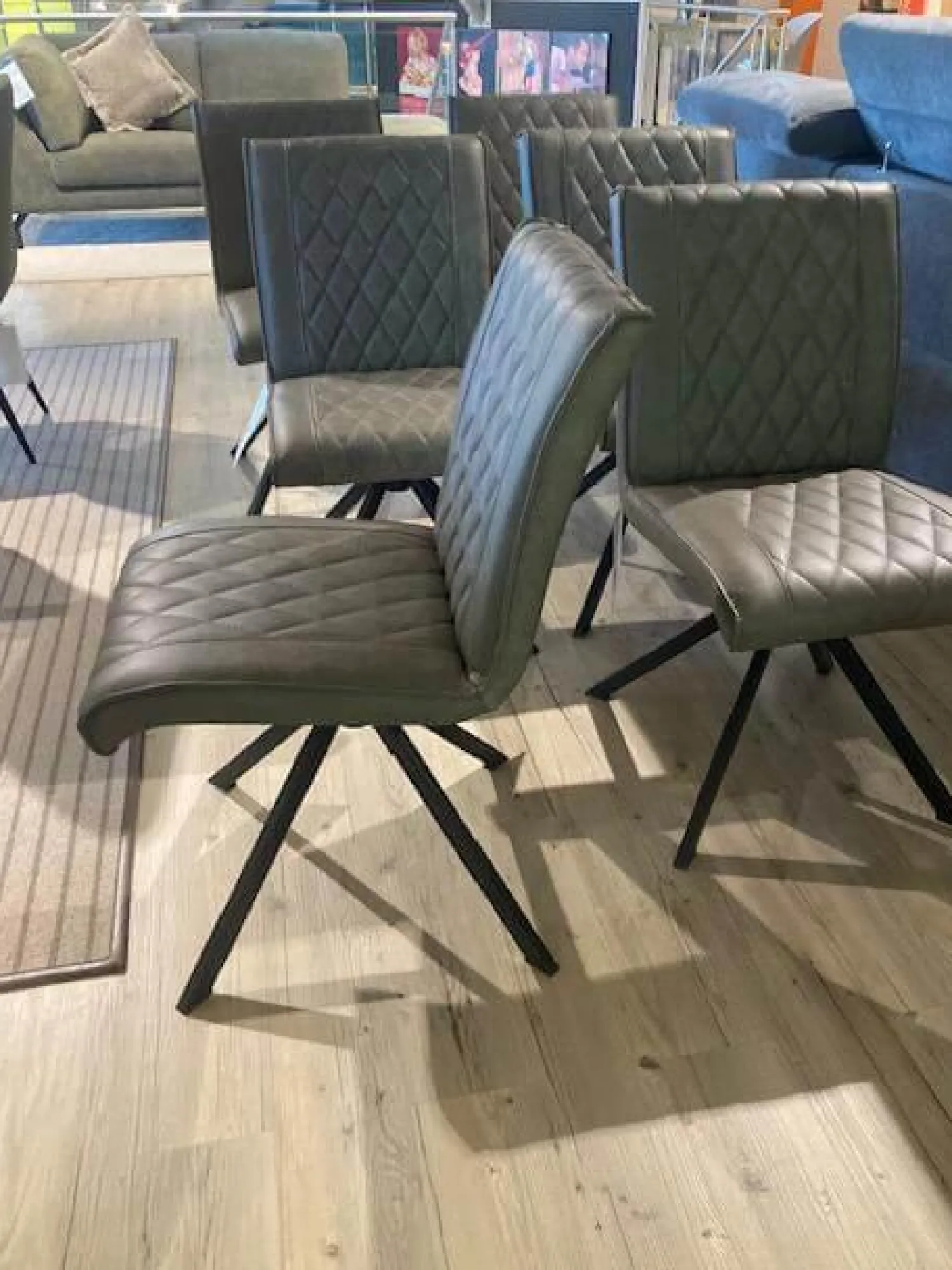 Natura Stuhlsets|6er Set Stuhl Cambridge Leder Rebound 401 RBND Taupe Grau Gestell Metall Schwarz Pulverbeschichtet